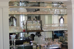 Custom bar back mirror with shelves