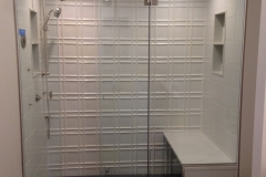 steam shower with notched panel and transom